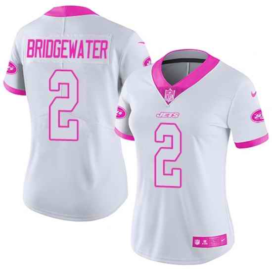 Nike Jets #2 Teddy Bridgewater White Pink Womens Stitched NFL Limited Rush Fashion Jersey